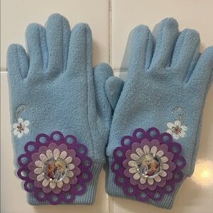 Disney FROZEN Elsa & Anna Blue Glittery Warm Gloves with Floral Design
